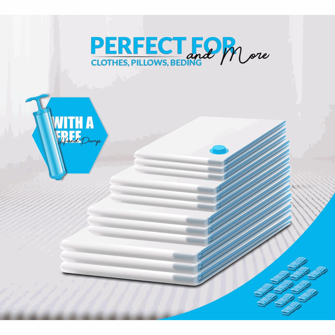 Vacuum Storage Bags Pack of 12 Sets (3Jumbo, 3 Large, 3 Medium, 3 Small)