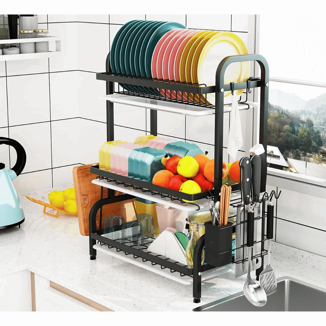 Dish Drying Rack With Stand For Kitchen 3 Tier Large Capacity