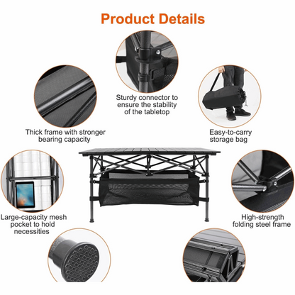 Foldable Camping Table With Adjustable Height And Large Storage Bag For Outdoor Picnic