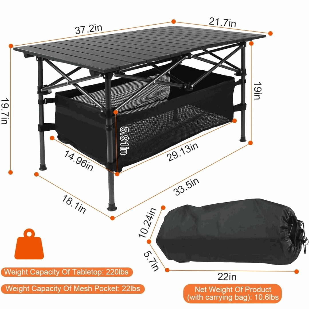 Foldable Camping Table With Adjustable Height And Large Storage Bag For Outdoor Picnic